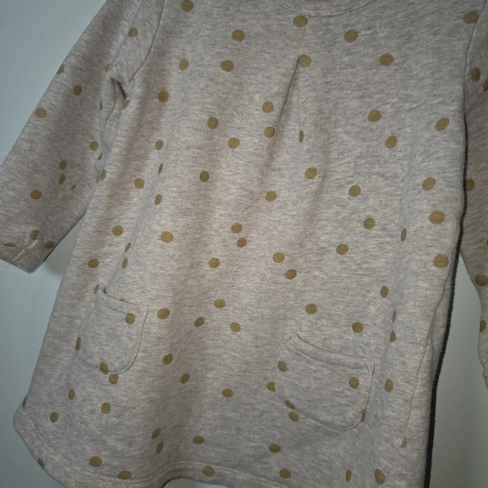 Mini Boden polka dot sweatshirt dress‎ size 2-3 yrs Gray/Gold Polka Dots
